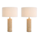 Pair of travertine and patinated brass table lamps