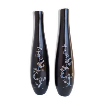 Black lacquered vases