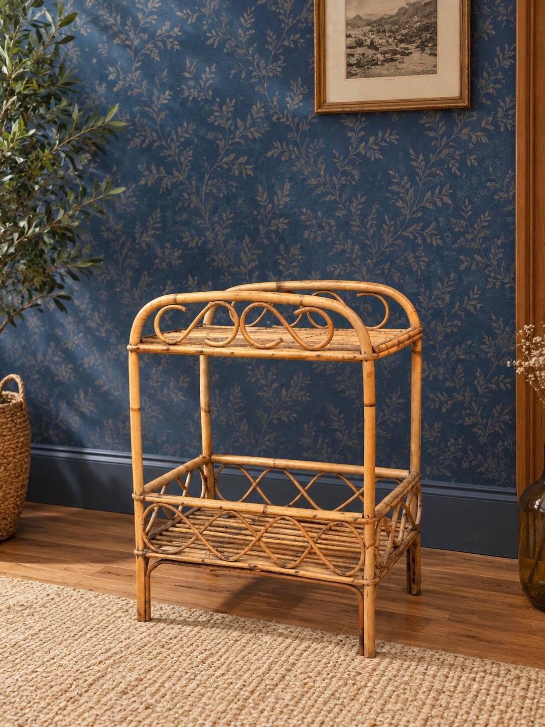 ✨ Petite étagère vintage en osier – esprit bohème ✨
