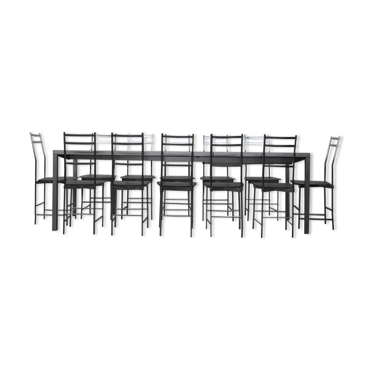 Bagutta Table and Aluminum Chairs by Opera Design for Ycami, 1980s, Set of 13