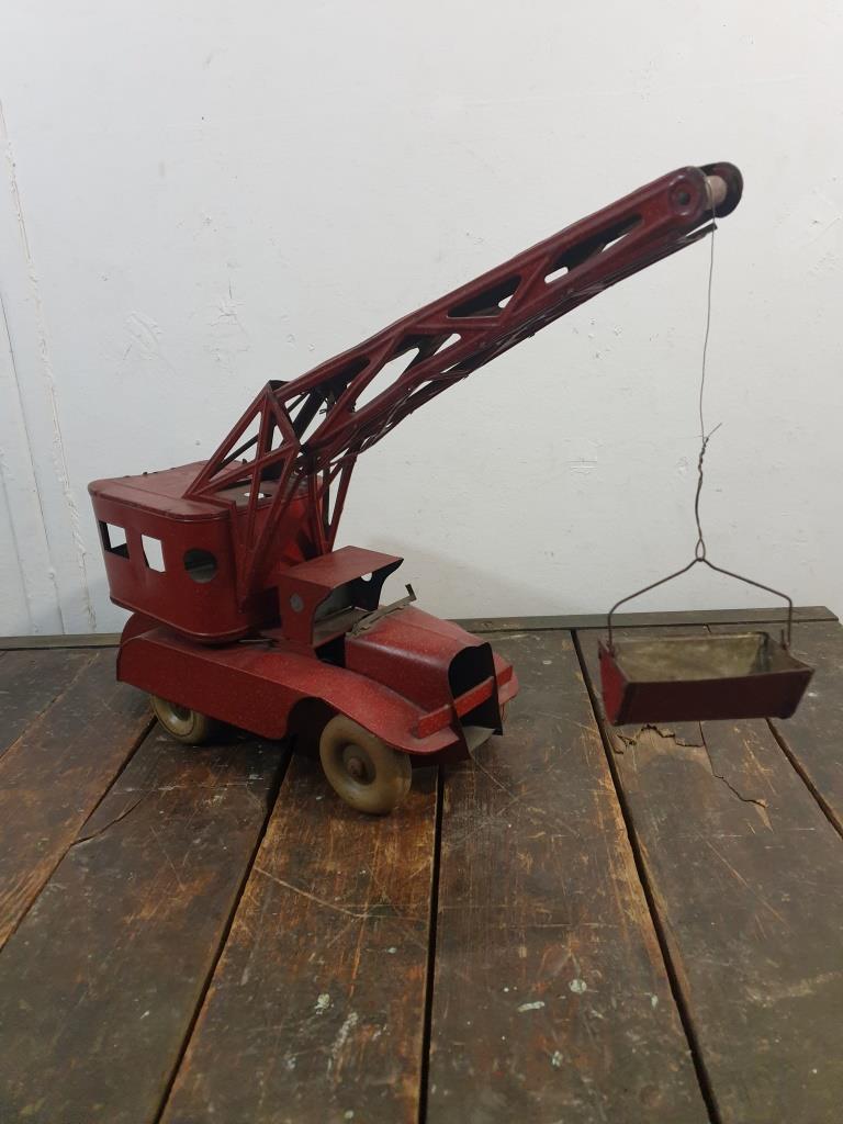 Grue En Tôle Rouge Charles Rollet - Jouet Français Vintage Années 50/60