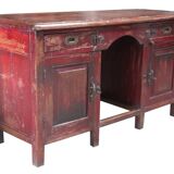 Bureau ancien rouge vieux teck patine et piece d'origine inde