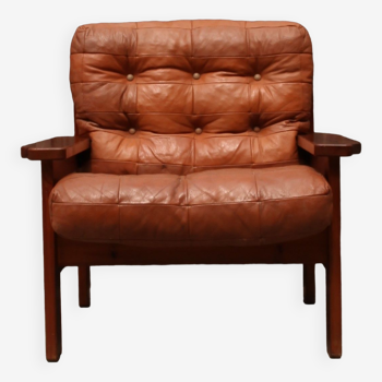 Pine and leather armchair