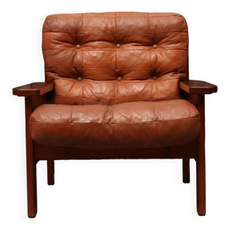 Pine and leather armchair
