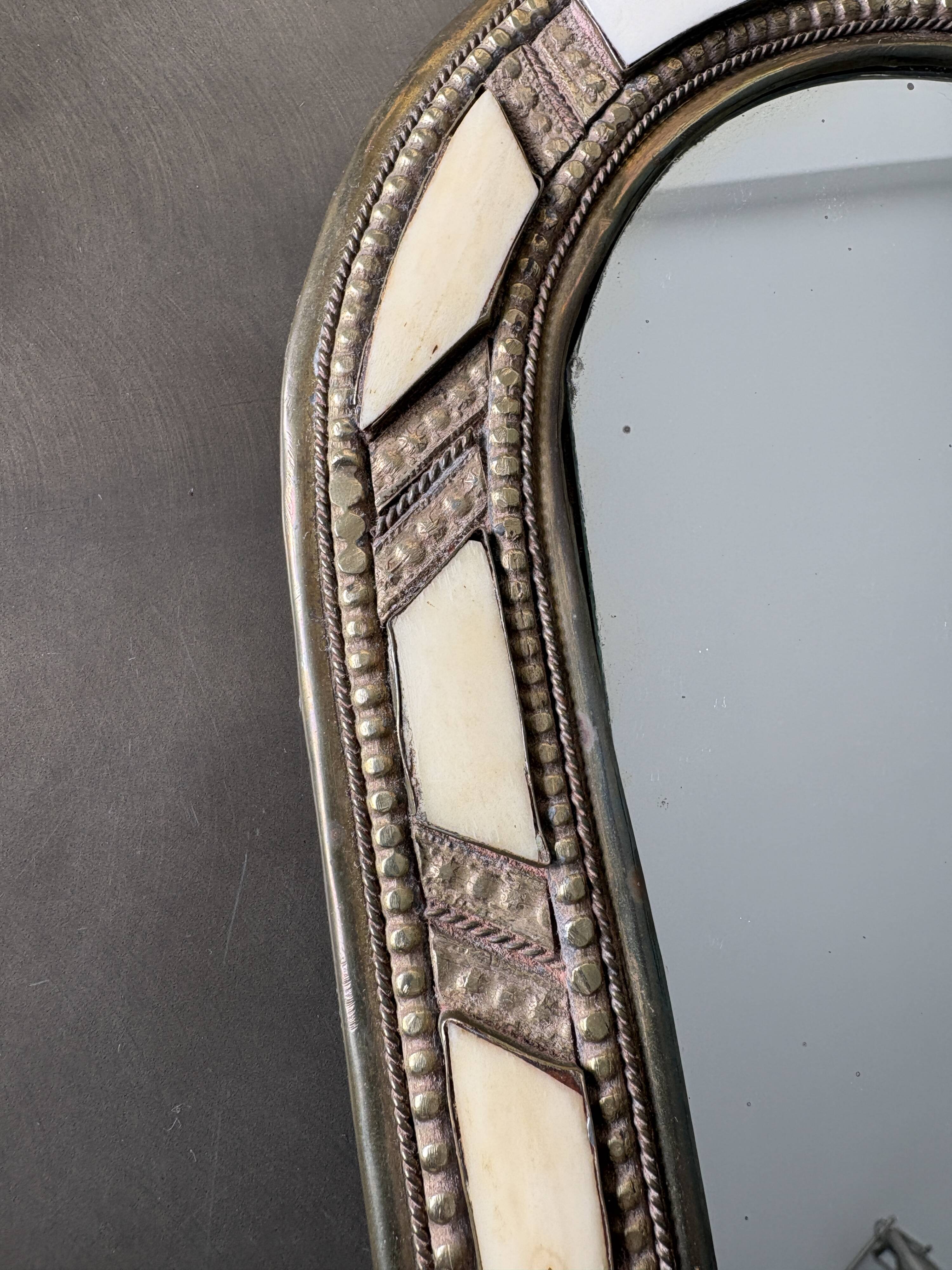 Moroccan Artisan Mirror in Brass and Bone - Moorish Style