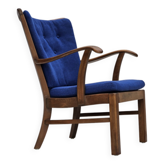 1960s, Danish easy armchair by Fritz Hansen, wool fabric, beech wood.
