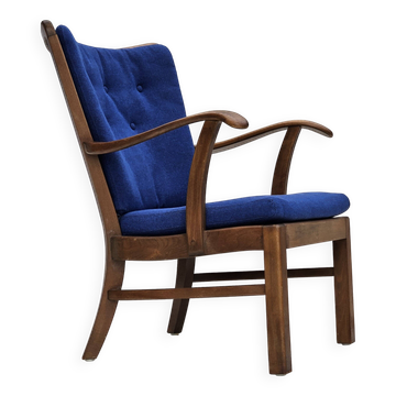 1960s, Danish easy armchair by Fritz Hansen, wool fabric, beech wood.
