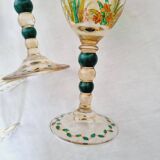 Set of 4 antique hand painted glass water or wine glasses with details inspired by the style