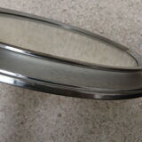 Art-deco chrome metal round mirror tray
