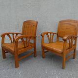 2 colonial bamboo and teak armchairs