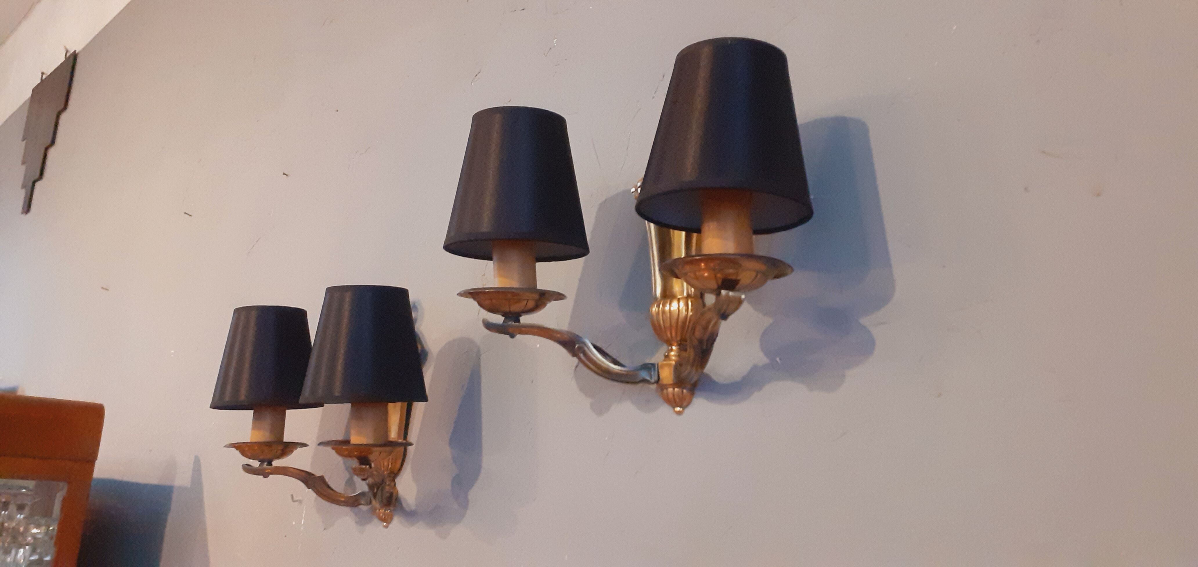 Pair of wall lamps double year 50 in bronze neo-classical style signed Petitot