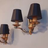 Pair of wall lamps double year 50 in bronze neo-classical style signed Petitot