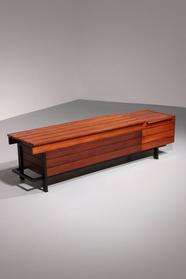 Banc vintage en bois avec rangement Italiens 1960
