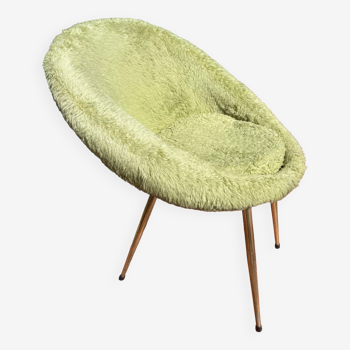 Fauteuil moumoute vintage vert pale