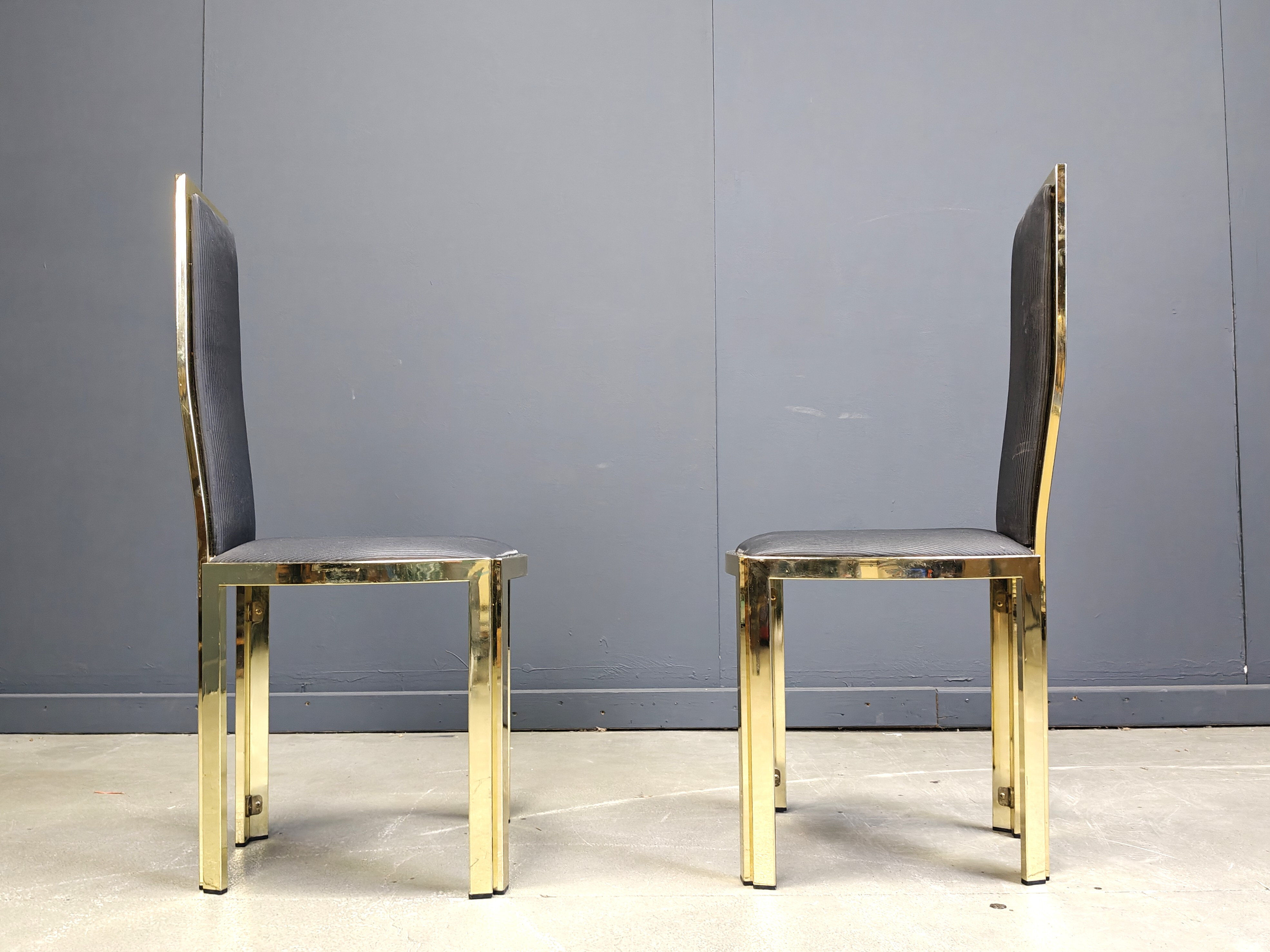 Vintage French brass dining chairs, set of 6 - 1970s