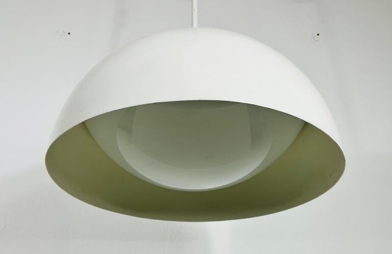 Suspension lamp in white metal and glass, 1970