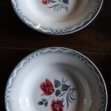 6 mismatched deep plates pairs Digoin Sarreguemines red blue pink