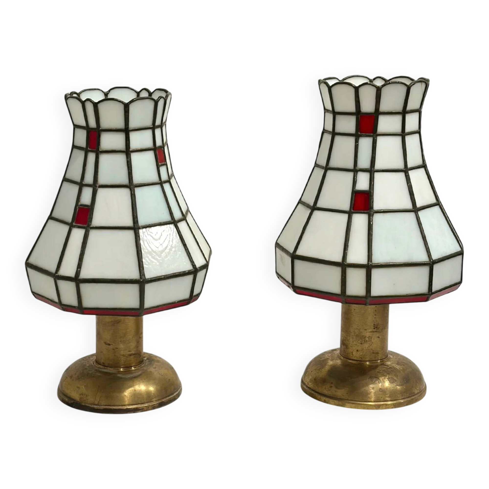 Set Italian Art Deco stained glass table lamps