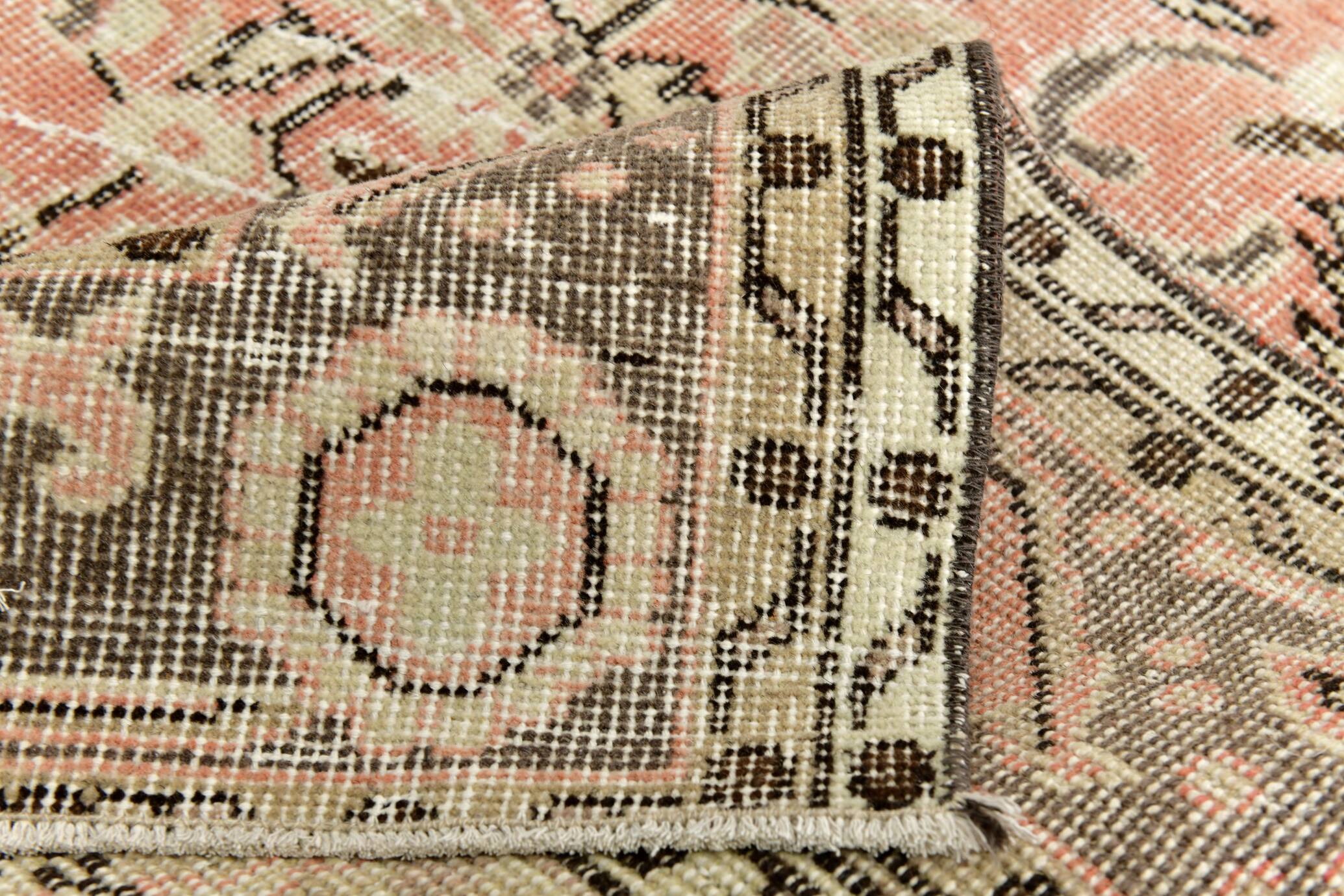 Powder Pink Hand Woven Anatolian Vintage Carpet Rug, 182x295 Cm