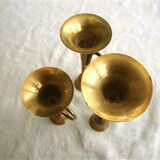 3 brass trumpet candlesticks