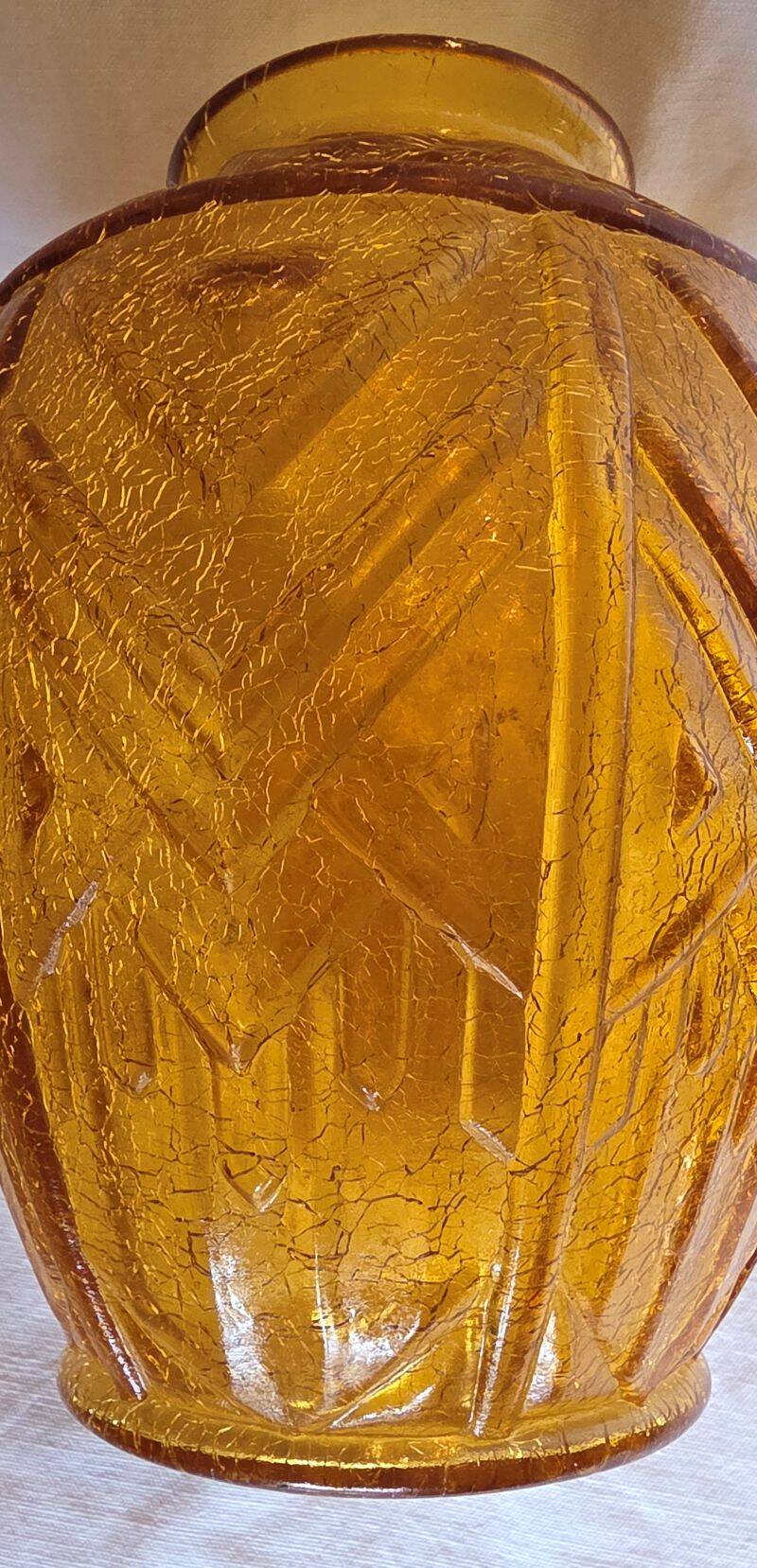 Art Deco Vase in Cracked Amber Crystal
