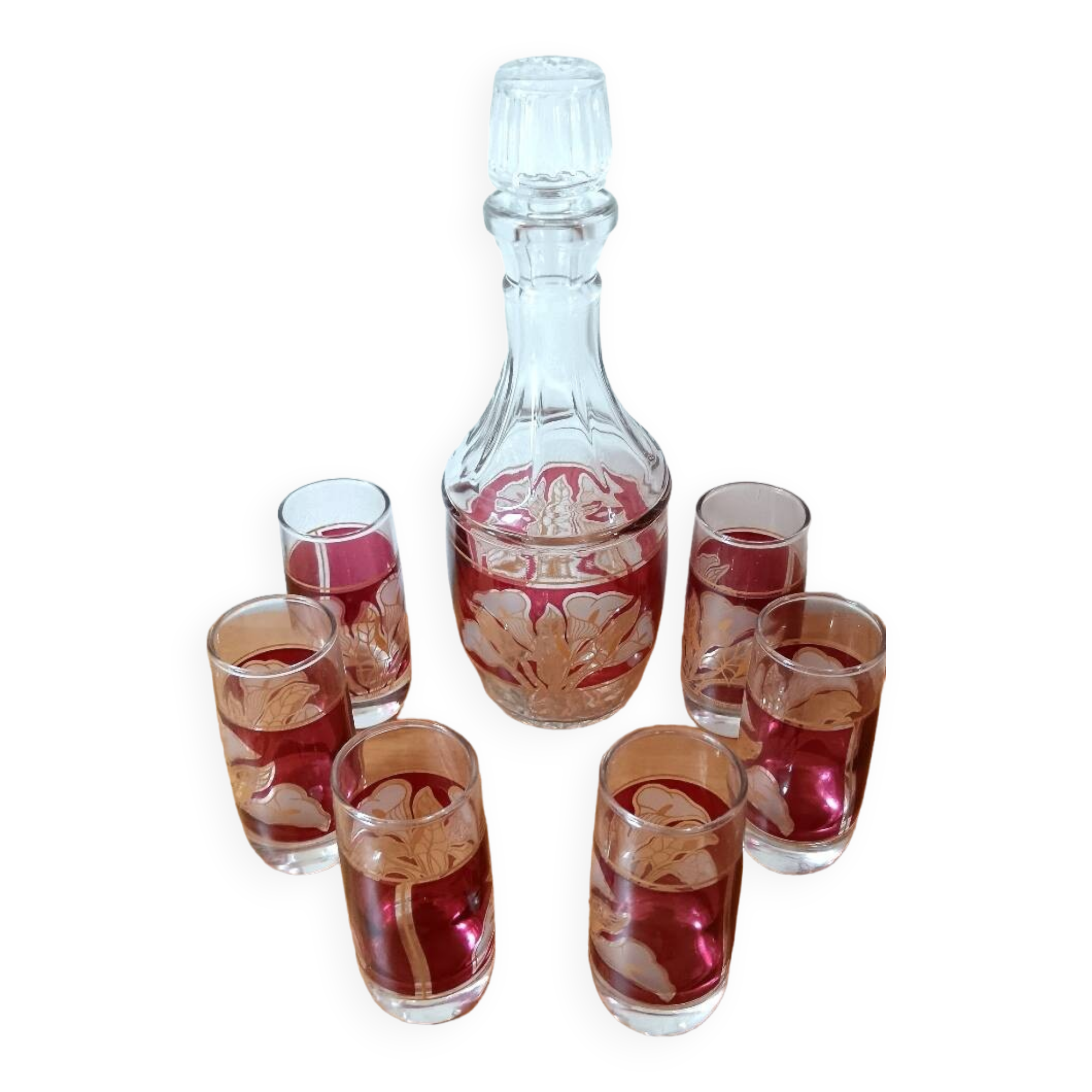 Liqueur carafe and its 6 glasses Italy