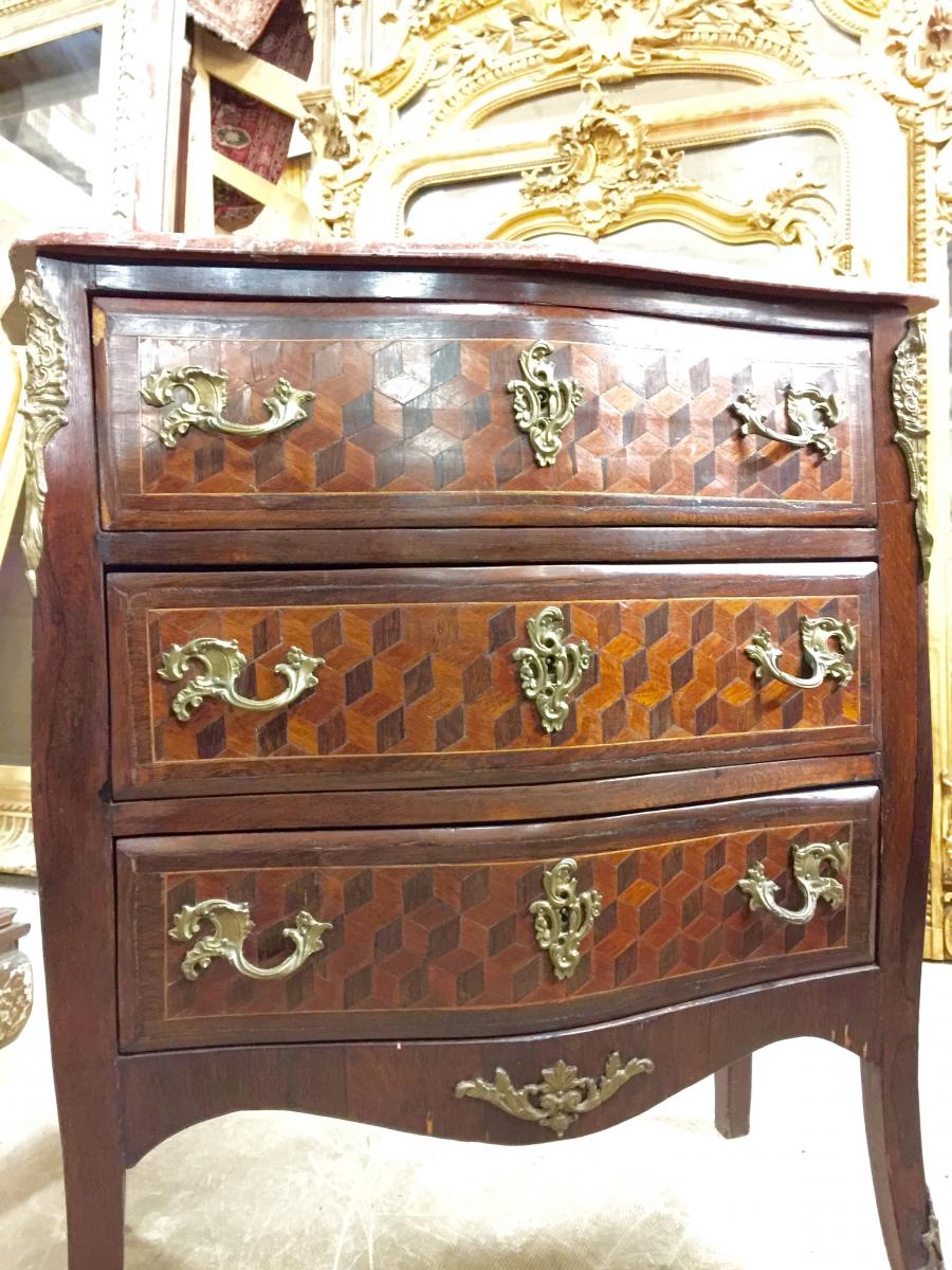 Commode en marqueterie de cubes d'époque Napoléon III