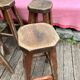 Set of 4 old vintage brutalist fir bar stools