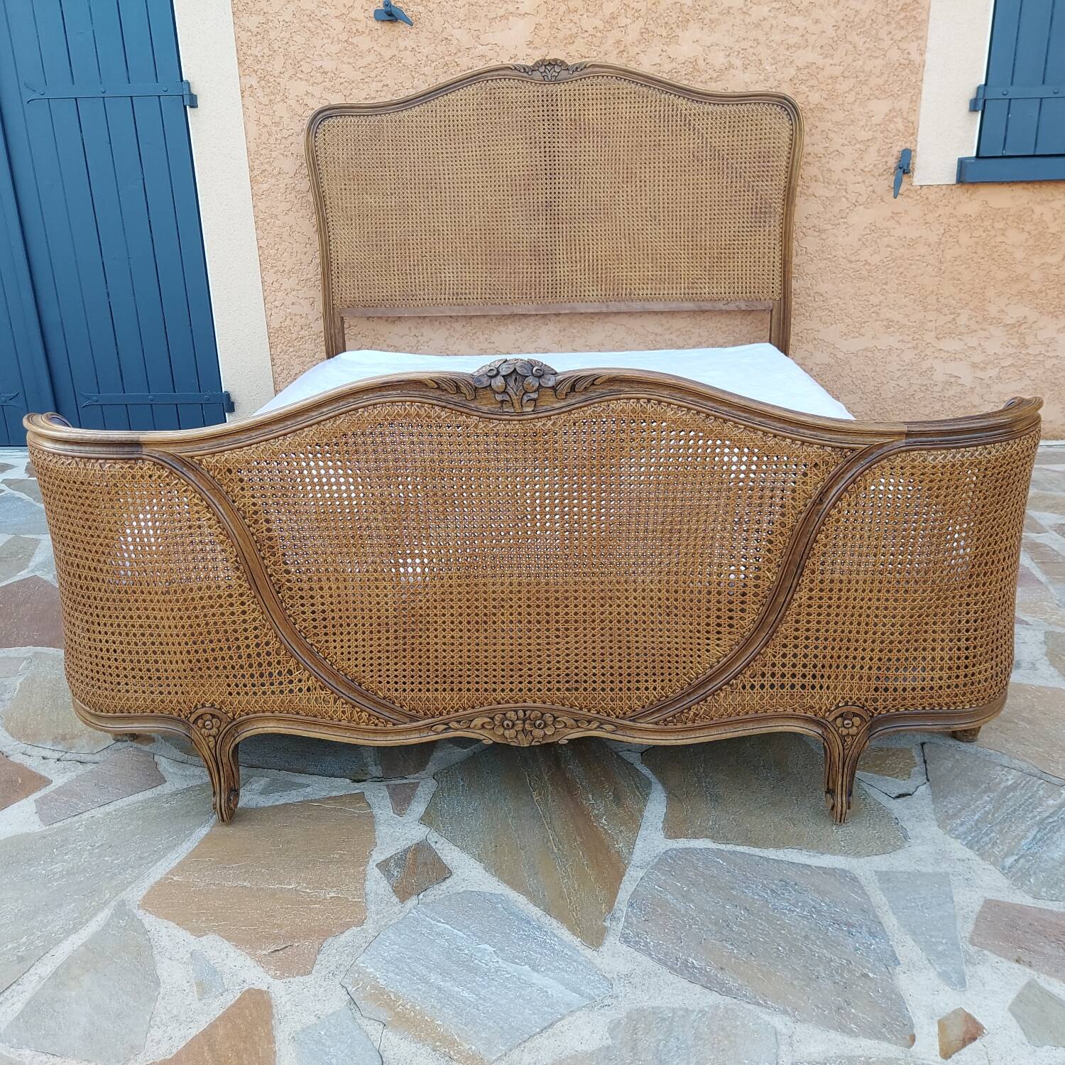 Louis XV style double cane basket bed, mid-20th century