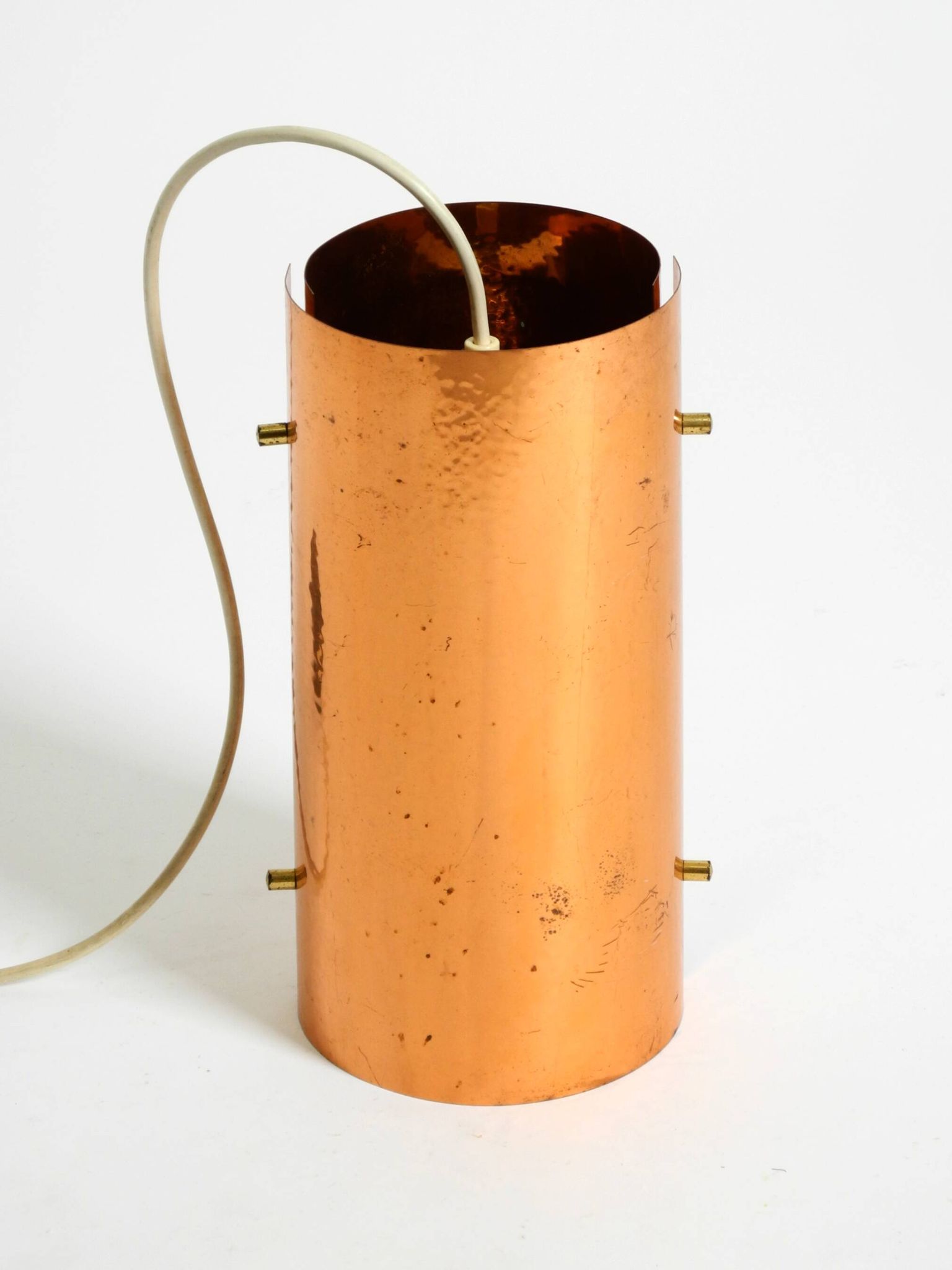 Two 50s tube pendant lamps consisting of two screwed-together copper bowls