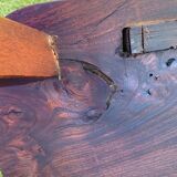 Pair of brutalist T-shaped chairs, solid Aranjou elm, design Olavi Hanninen, 1970