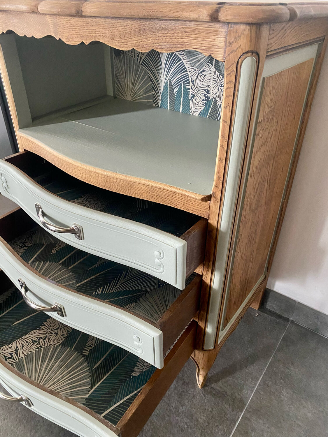 Vintage sage green chest of drawers and solid wood