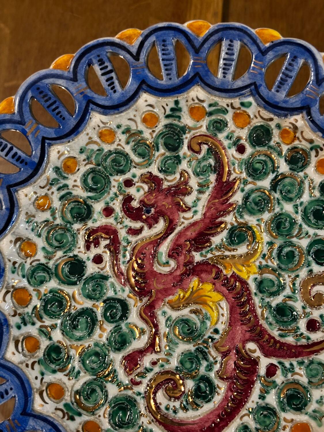 Plate / Ashtray in Massé Frères Earthenware - Relief Decoration of Dragon and F