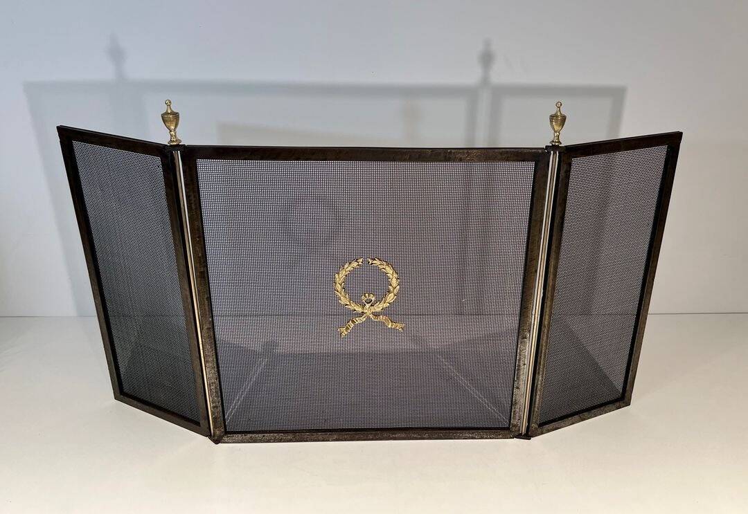 Neoclassical Three-Panel Steel Mesh Fire Screen