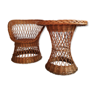 Wicker armchair and his table