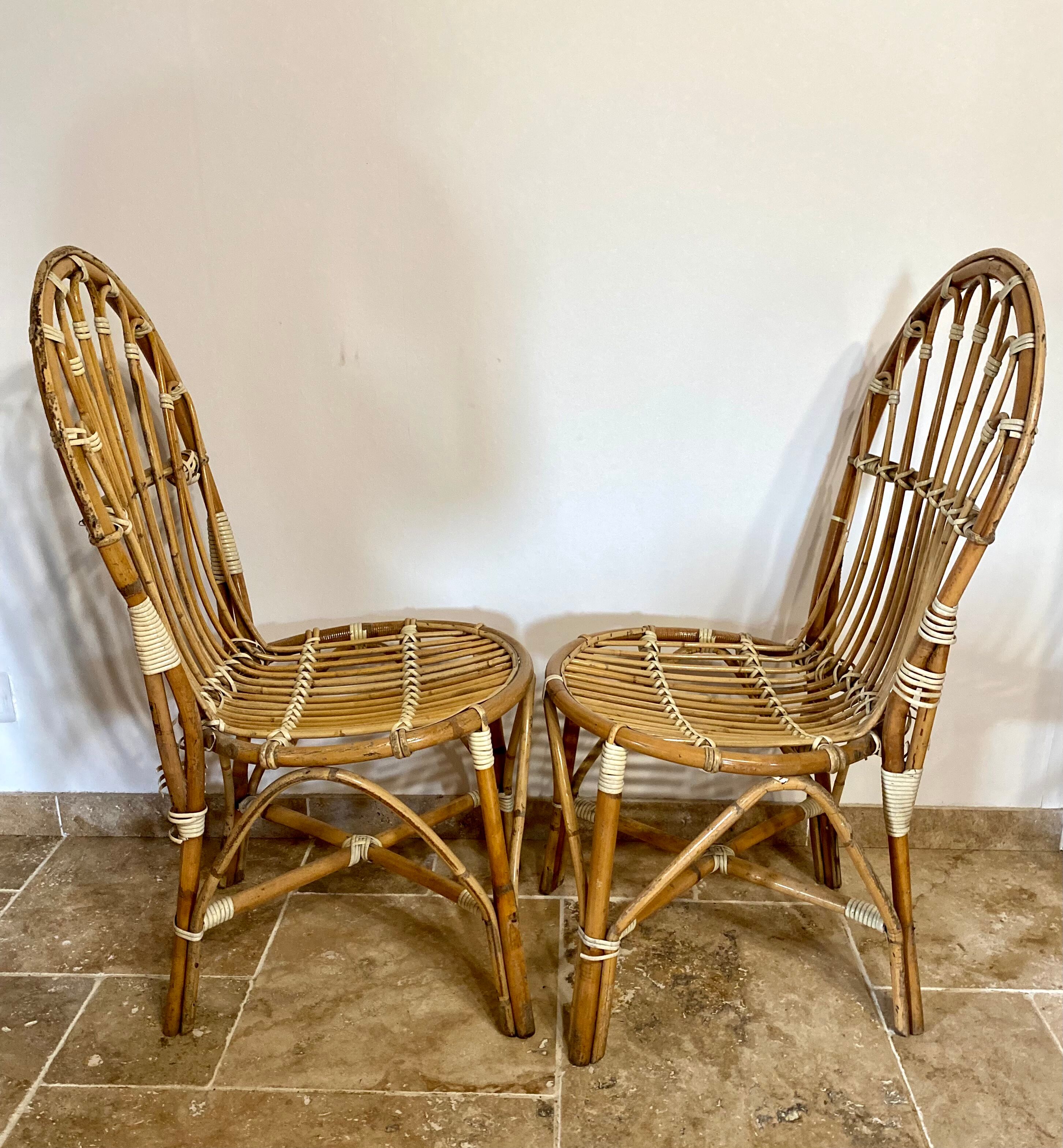 Pair of rattan chairs made in Landes