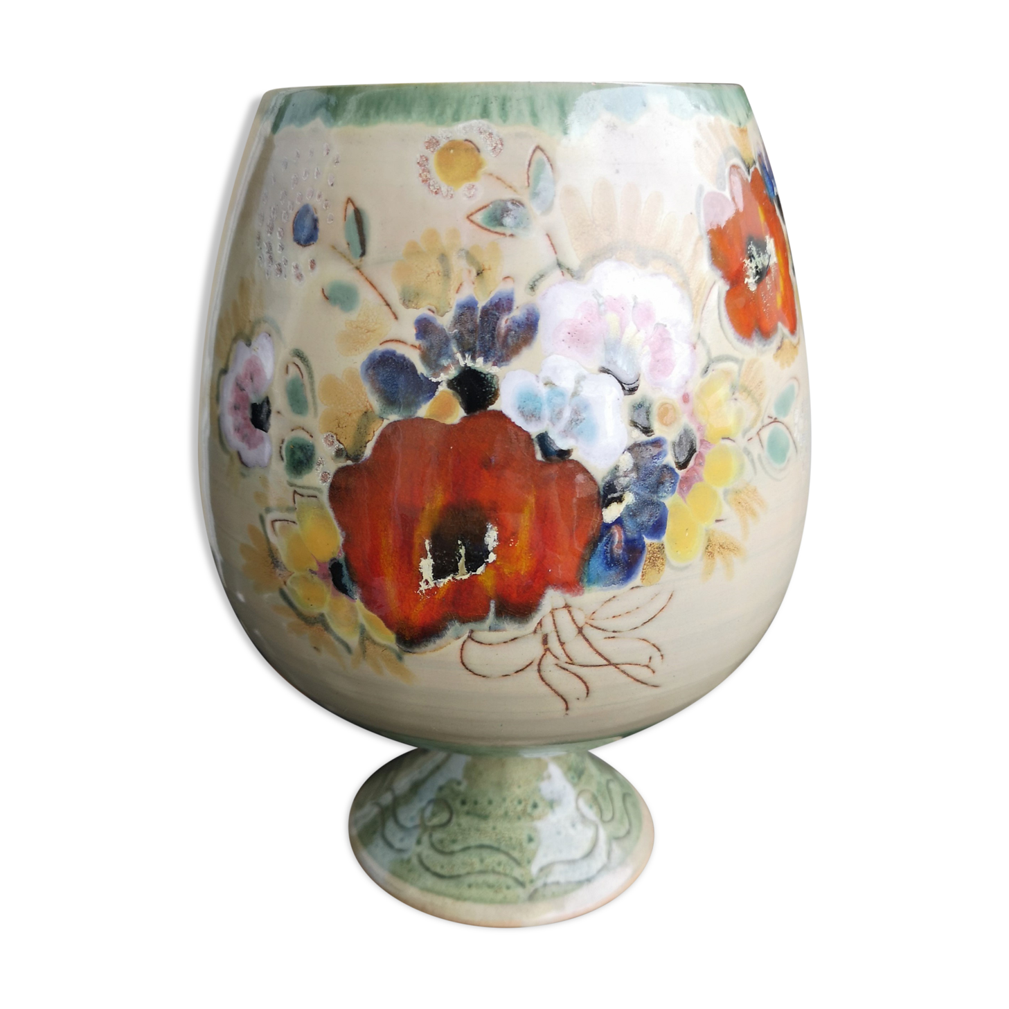 Vase boule sur pied en céramique - Vallauris