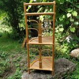 Rattan and bamboo corner shelf