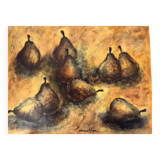 Still life with pears, watercolour on paper signed Françoise Persillon.