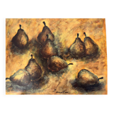 Nature morte poires, aquarelle sur papier signée Françoise Persillon