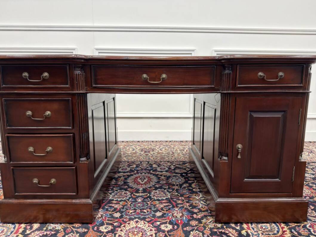 Classic English Partner Desk Green Leather