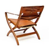 Two 1950s Danish Safari Chairs In Oak & Hide Leather by Poul Hundevad