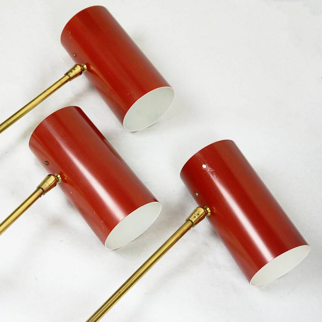 Cylindrical wall lights in Austrian red brass from the mid-century by J.T. Kalmar.