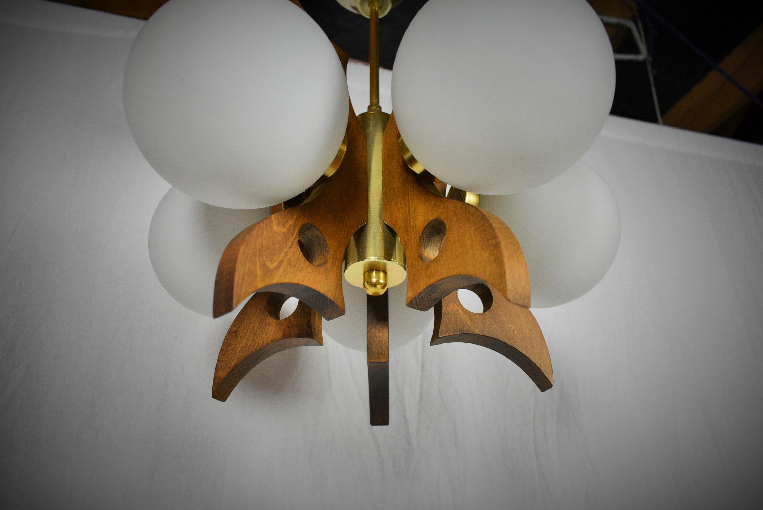 Midcentury Wood Chandelier, 1970s