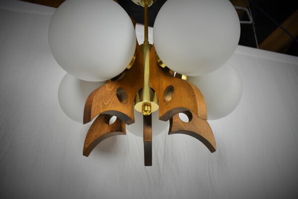 lustre En Bois Du milieu Du Siècle, Années 1970