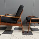 Arne Wahl Iversen Danish Teak chair for Komfort Denmark with Ottoman 1960s