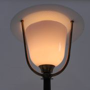 Standing vintage lamp with glass shade and perforated steel shade