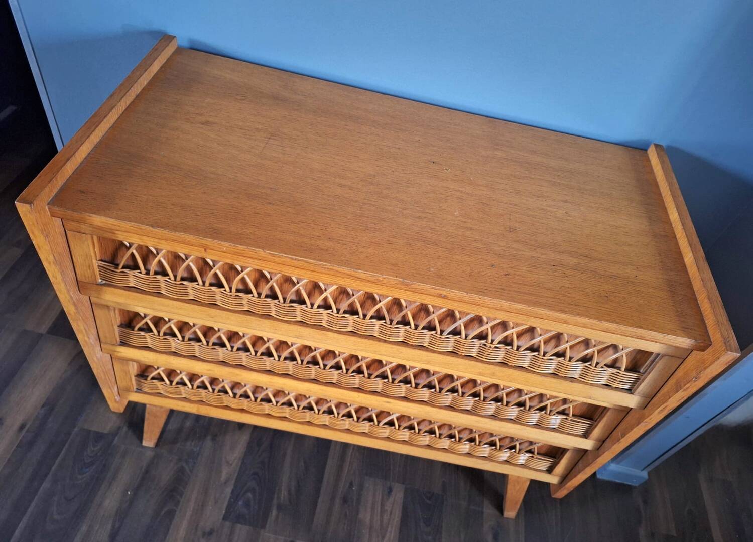 Vintage rattan chest of drawers, antique furniture
