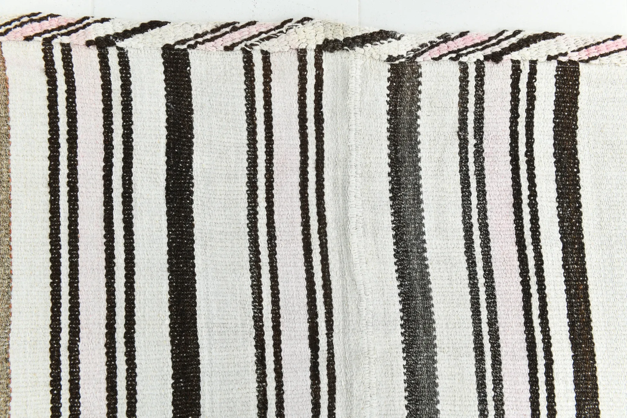 Mid Century Modern Off White & Black Kilim Rug, Bohemian Home Decor Carpet