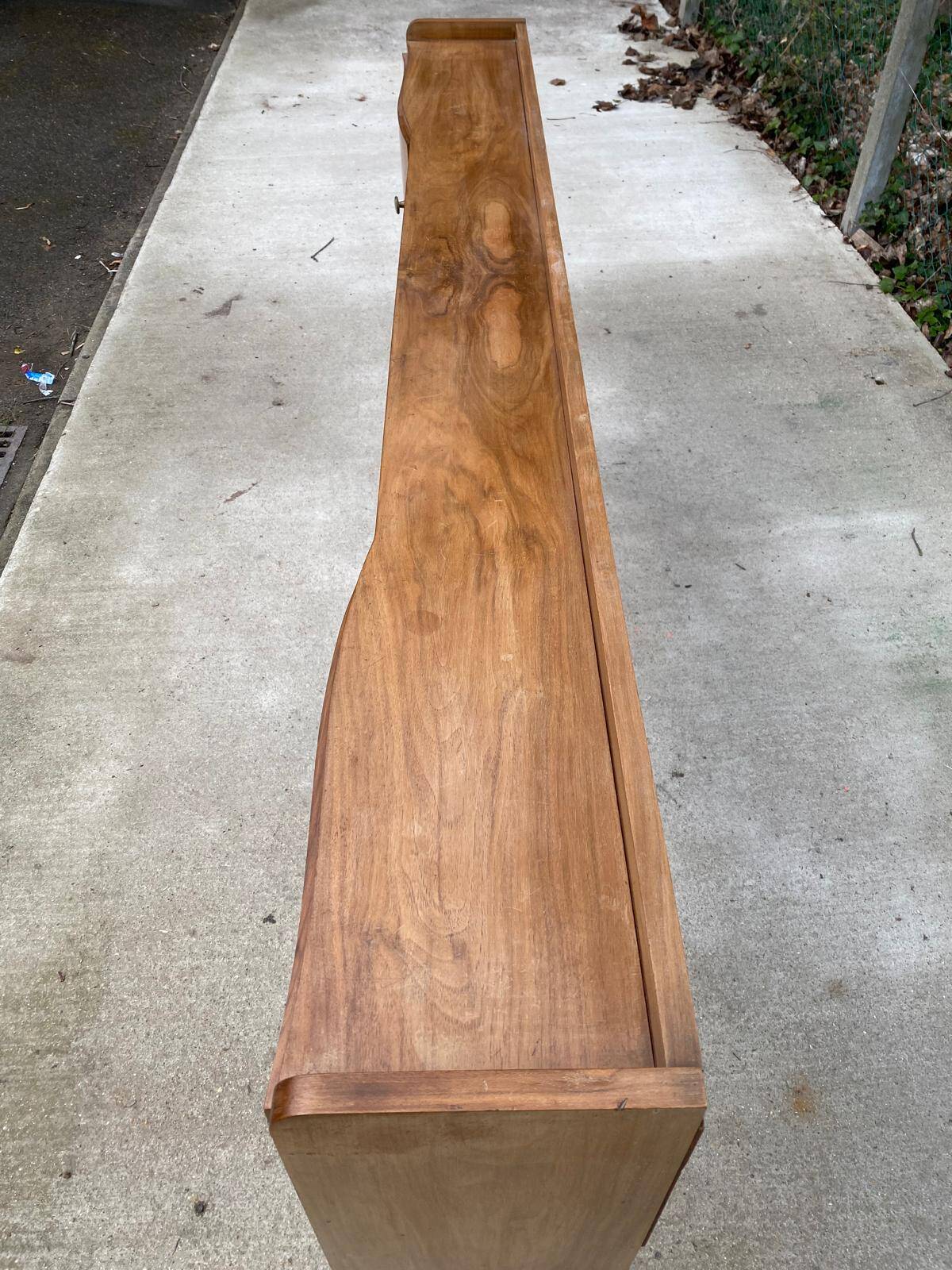Cozy art deco headboard in lacquered burl wood, 1960s, 195cm